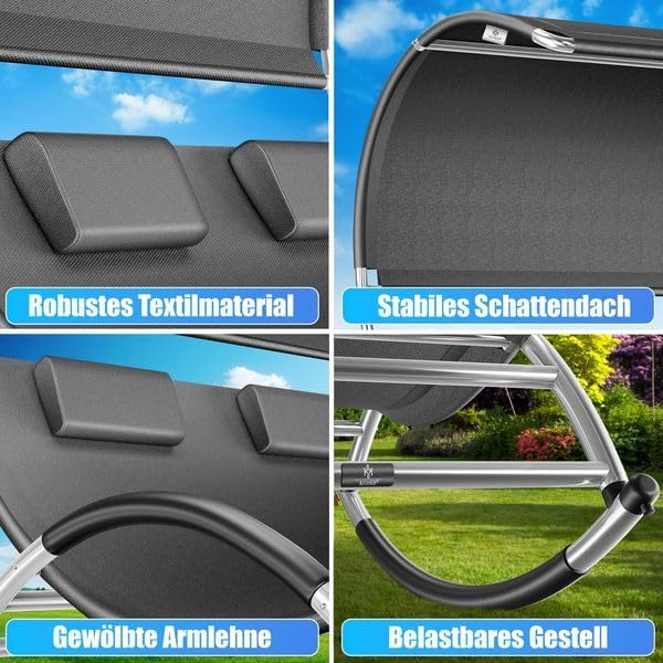 KESSER® Ligbed met zonnedak - Schommelstoel - Antraciet •