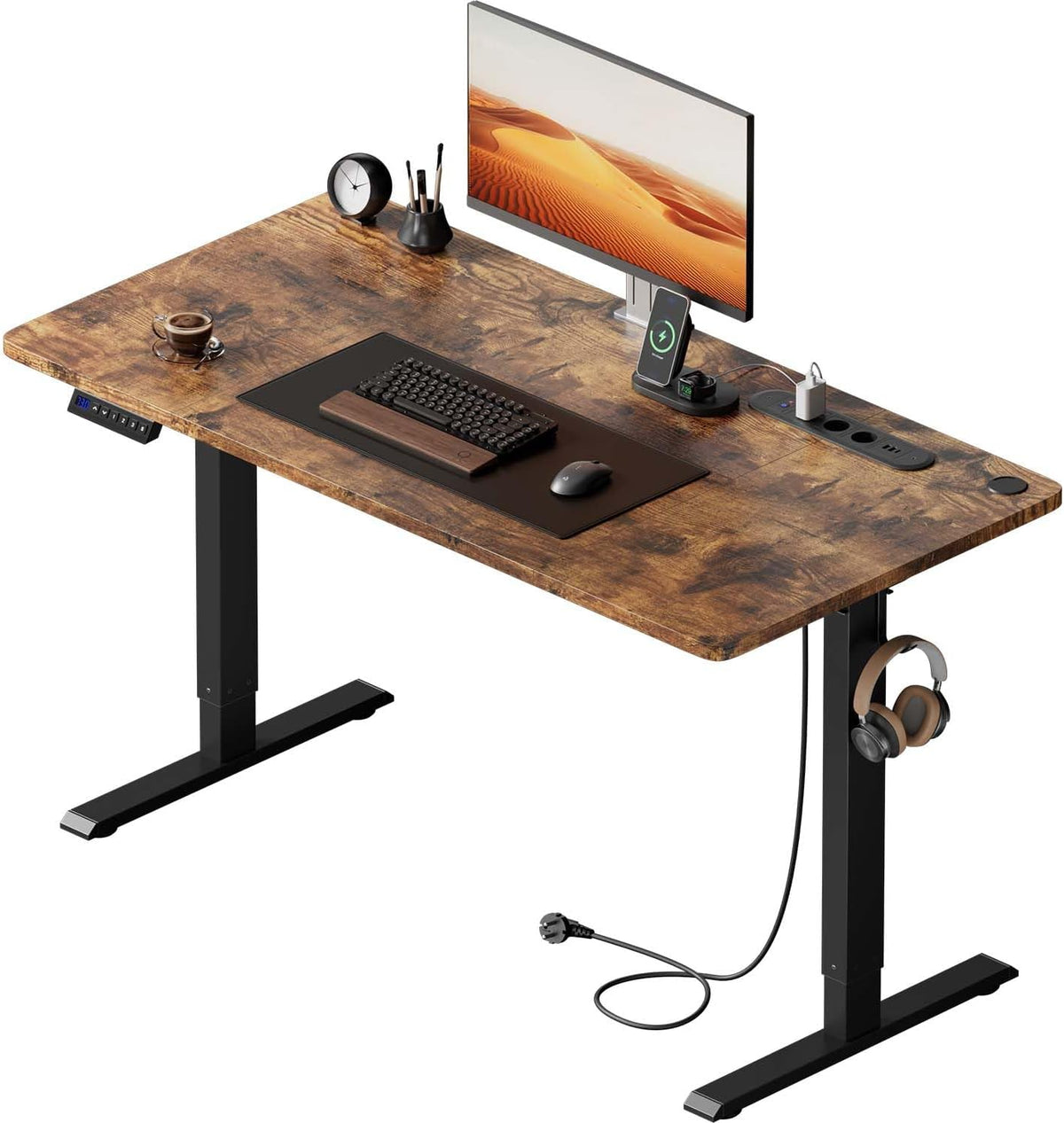 Zit sta bureau - Elektrisch - Verstelbaar - 120x60 cm - Bruin - HLFURNIEU