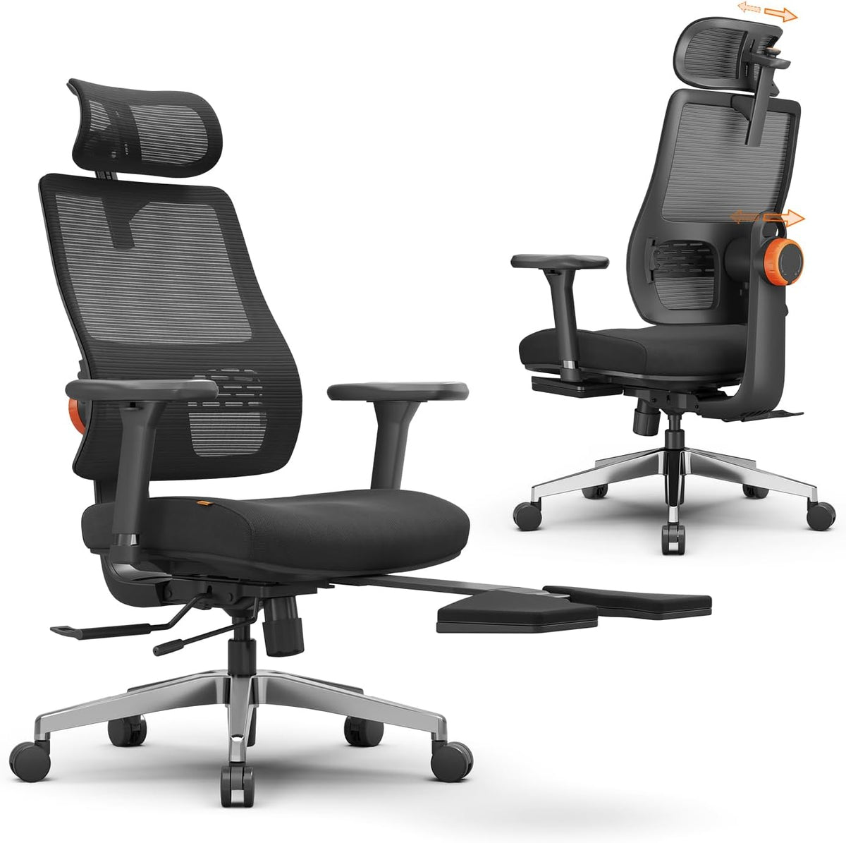 Newtral Magic Pro Bureaustoel, ergonomisch, met voetensteun, ergonomische bureaustoel met dynamische hoofdsteun en lendensteun, ergonomische bureaustoel, 150 kg, Magic Pro met voetensteun, zwart