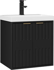 UEV Wastafel met onderkast, hangend, 49 cm, kleine wastafel voor gasten, wastafel met kraan, hangende wastafel, wastafel voldoende opbergruimte, badkamermeubelset voor badkamer, zwart