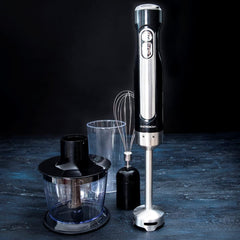 Gastronoma 18210002 Draadloze accu-staafmixerset, 3-in-1 hakmolen, garde, pureerstaaf, perfect voor het draadloos mixen van sauzen en soepen, snel en efficiënt, roestvrij staal, zwart