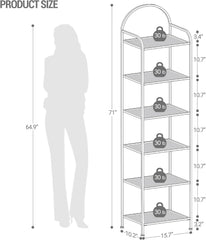 Hzuaneri Boekenplank, Boekenkast, Gehard Glas, Smalle Plank voor Slaapkamer, Badkamer, Thuiskantoor, Stalen Frame, 6 Planken, Zwart, BC10601B