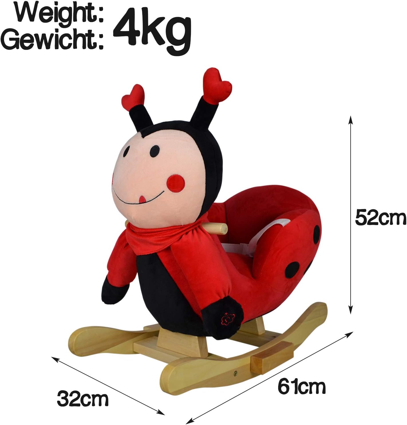 Infantastic® Schommeldier - pluche, vanaf 1 jaar, voor baby en kind, olifant/eenhoorn/luiaard/lieveheersbeestje/schaap, met riem, muziek, handvat, voetensteun, schommelstoel, hobbelspeelgoed,