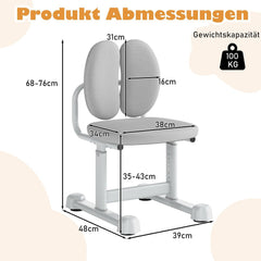 Kinder bureaustoel - Ergonomisch - Zithoogte 35-43 cm - Grijs - COSTWAY