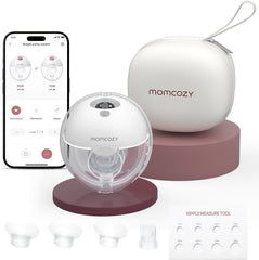 Momcozy M5Smart Borstpomp, elektrisch, handsfree app-bedienbaar, 1 verpakking, grijs | Draagbare borstpomp met babymond, dubbel afgedichte borstkap met 3 modi en 9 niveaus