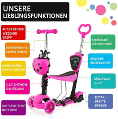 Kinderstep - 3 wielen - Kinder step jongens - LED Wielen - Verstelbaar - Roze - YOLEO