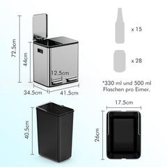 Prullenbak - Afvalbak - Vuilnisbak - 30 Liter - Zilver - Vonhaus