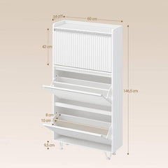 Hzuaneri Schoenenkast met 3 kleppen, schoenenkast smal, golfvormig deurblad, verstelbaar, 16-18 paar, schoencommode voor ingang, hal, garderobe, 24 x 60 x 146,5 cm, wit-zilver SR62103W