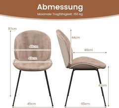 Eetkamerstoelen - Set van 2 - Fluweel - Bruin - COSTWAY