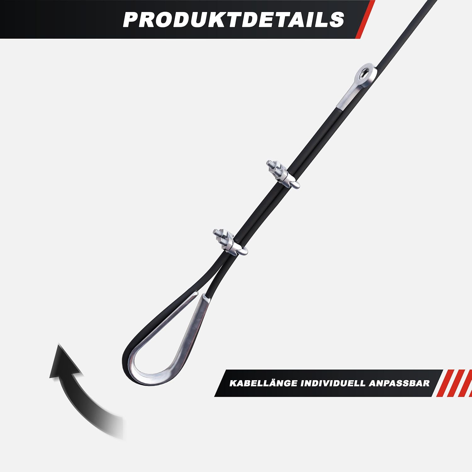 GORILLA SPORTS® Kabelkabel, fitnesssysteem, 2 m stalen kabel, katrol, triceps-touw, Olympische laadstift, halterschijfhouder, tot 150 kg, zwart - kabelaccessoires, home gym apparatuur
