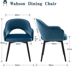 Eetkamerstoelen - Set van 2 - Met armleuning - Fluweel - Blauw - Wahson