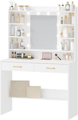 Hzuaneri Make-uptafel met spiegel, make-uptafel met legplanken en 2 laden, voor slaapkamer en woonkamer, verstelbare helderheid, 40 x 100 x 149 cm, wit DT38703X