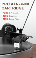 All-in-One platenspeler met 4 luidsprekers en Bluetooth, bruin Hoogwaardige, riemaangedreven AT3600L-magnetische cartridge, 4 ingebouwde stereoluidsprekers, walnoot