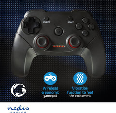 NEDIS Gamepad | Draadloos | Werkt op batterijen | PC | Aantal knoppen: 11 | Snoerlengte: 1.00 m | Zwart