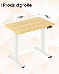SANODESK In hoogte verstelbaar bureau met eendelig tafelblad, statafel voor thuiskantoor, stabiel en ruimtebesparend, 100 x 60 cm (esdoorn)
