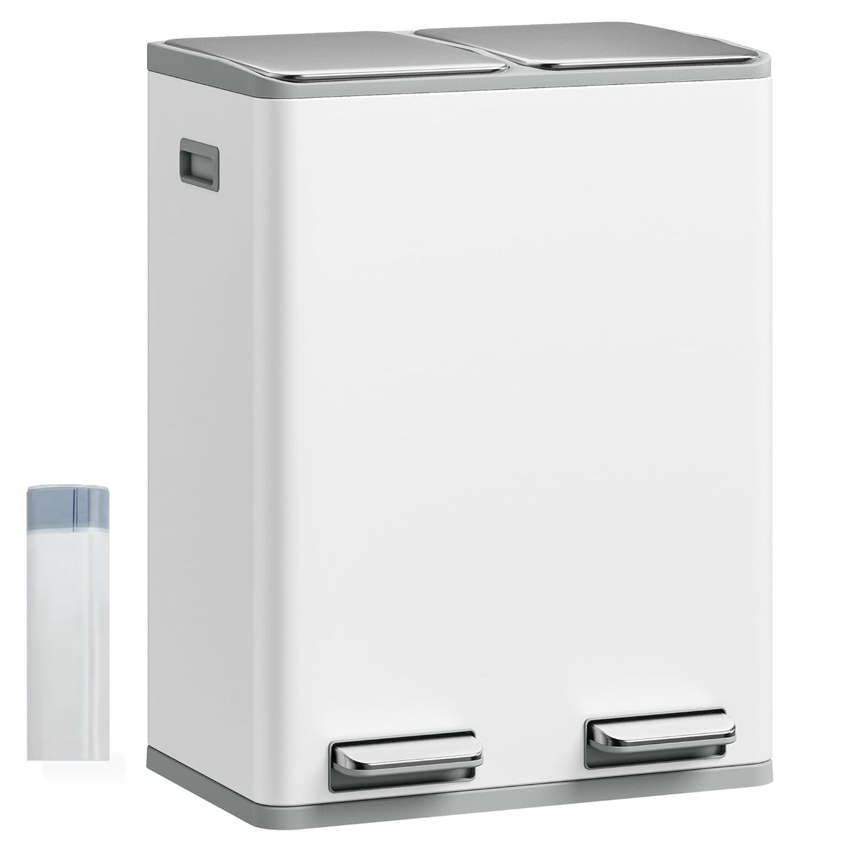 Hzuaneri Vuilnisemmer, 2 x 30 l, afvalscheidingssysteem, 2 vakken 60 l, roestvrij stalen keukenvuilnisemmer, pedaalemmer, rustige langzame afstap, met 15 exclusieve afvalzakken, wit SW06099W