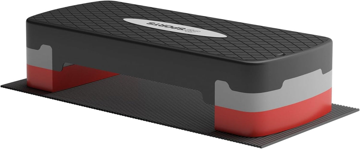 ScSPORTS® Stepper - in hoogte verstelbaar, 2 treden (10/15 cm), met mat, antislip, tot 120 kg, zwart - aerobic stepboard, stepboard voor thuis, fitness, full-body training