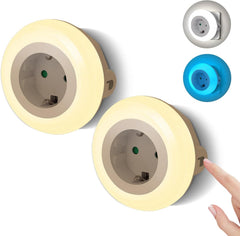 Aigostar 2 stuks nachtlampje met stopcontact en stopcontact, 3 kleuren nachtlampje met lichtsensor en touch-bediening voor slaapkamer, hal, keuken, trappen en badkamer