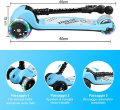 Kinderstep - 3 wielen - Kinder step jongens - LED Wielen - Verstelbaar - Blauw - YOLEO
