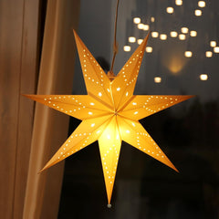 SALCAR Papieren led-ster, verlicht om op te hangen, met warmwitte E14-lamp, 3D-kerstster, raamdecoratie, Kerstmis, witte papieren ster