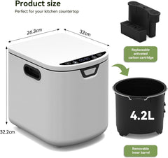 SOLIDEE 4L elektrische compostbak voor de keuken, voor etensresten binnenshuis, slimme keukencompostbak met 2 koolstoffilters, 3 standen, automatische reiniging, laag geluidsniveau, wit •