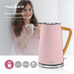 Nedis Waterkoker - 1.7 l - Soft-Touch - Roze - 360 graden draaibaar - Verborgen verwarmingselement - Strix-controller - Droogkookbeveiliging •