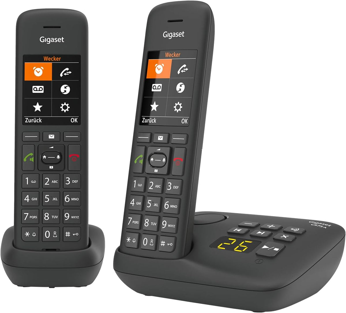 Gigaset C575A Duo - 2 draadloze DECT-telefoons met antwoordapparaat - groot kleurendisplay met actuele gebruikersinterface - adresboek - jumbo-modus en oproepbeveiliging, zwart [Duitse versie]