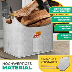 KESSER® Brandhoutmand 90 liter | Brandhouttas extra dik vilt | opvouwbare brandhoutmand met versterkte houten handgrepen | opbergmand voor hout, krant of brandhout | incl. werkhandschoenen