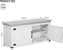 Hzuaneri SB26603GY Schoenenbank, schoenenkast met zitting, gevoerd kussen, voor 12 paar, voor ingang, woonkamer, hal, 35 x 100 x 49 cm, wit