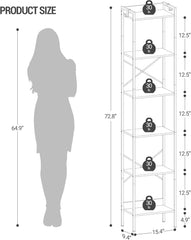 Hzuaneri Boekenplank, Smalle Boekenplank, 6 Lagen, Industriële Boekenplank met 2 Haken, Etagere Hoekplank Opbergorganizer voor Thuiswerkplek, Woonkamer, Slaapkamer, Keuken, Rustiek Bruin