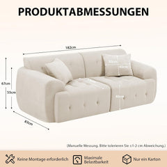 COMHOMA Bank 2-zits, 180 x 86 x 40 cm, vloerbank, bank met rugleuning, kussen en armleuning, moderne stoffen bank voor woonkamer, woning, kantoor, geen montage, beige