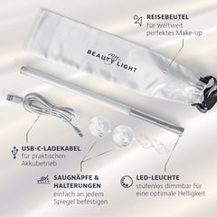 My BEAUTY LIGHT® Led-spiegellamp simuleert daglicht voor stralende make-up looks, draadloos dankzij batterijvoeding, 5 verschillende lichtinstellingen en traploos dimbaar, eenvoudig aan te brengen