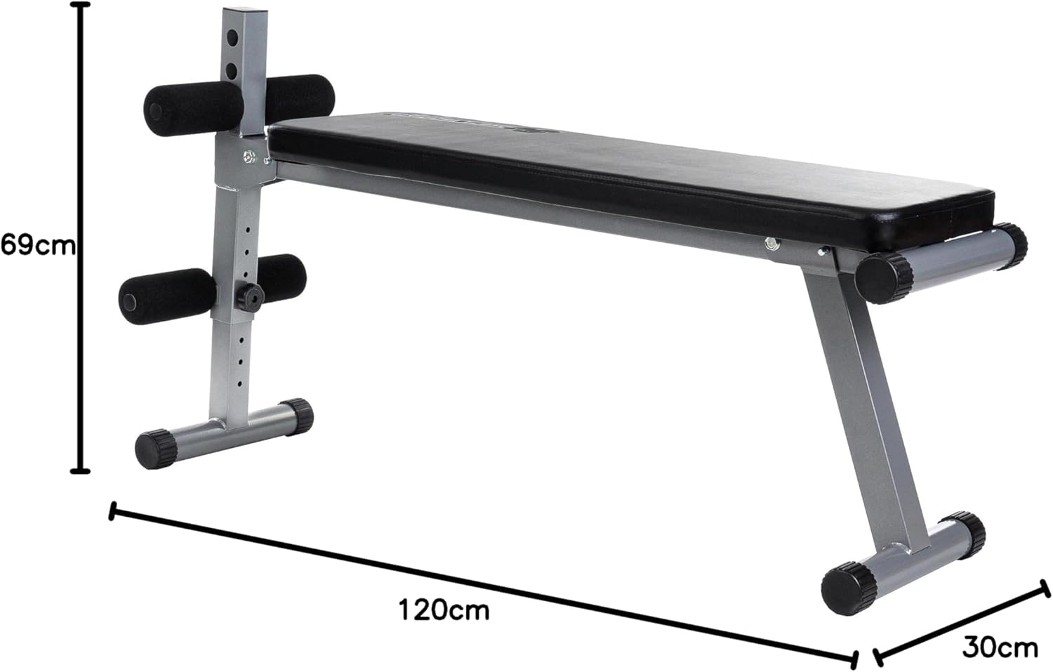 ScSPORTS® Halterbank, inklapbaar, verstelbaar, plat/negatief, met beenfixatie, tot 120 kg, staal, zwart, sit-upbank, buiktrainer, trainingsbank, platte bank, fitnessbank voor thuis