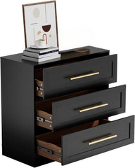 UEV Commode met 3 lades, opbergkast, moderne kast, dressoir met lades, smalle commode, kast voor woonkamer, slaapkamer, hal, zwart