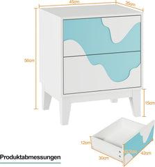 Nachtkastje set van 2 - Bijzettafel - Opbergkastje - 56x45x35 cm - Wit/Blauw - UEV