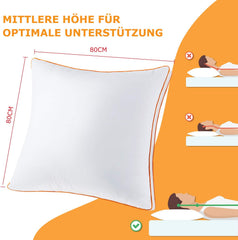 Maxzzz Hoofdkussen, 80 x 80 cm, set van 2, wasbaar kussen van microvezel 3000 g, ademend en stapsvriendelijk binnenkussen geschikt voor mensen met een allergie, optimale ondersteuning voor alle slaaphoudingen