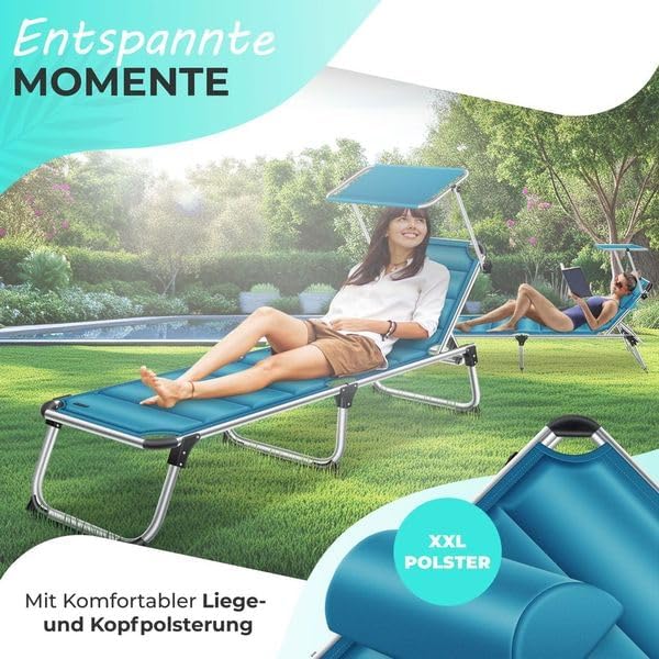 Ligbed - Ligstoel - Zonnebed - Opvouwbaar - Blauw - KESSER®