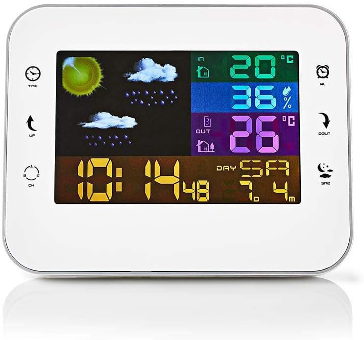 NEDIS Weerstation - Binnen en buiten - Inclusief draadloze weersensor - Weerpresentatie - Tijddisplay - Kleur-LCD-display - Wekkerfunctie