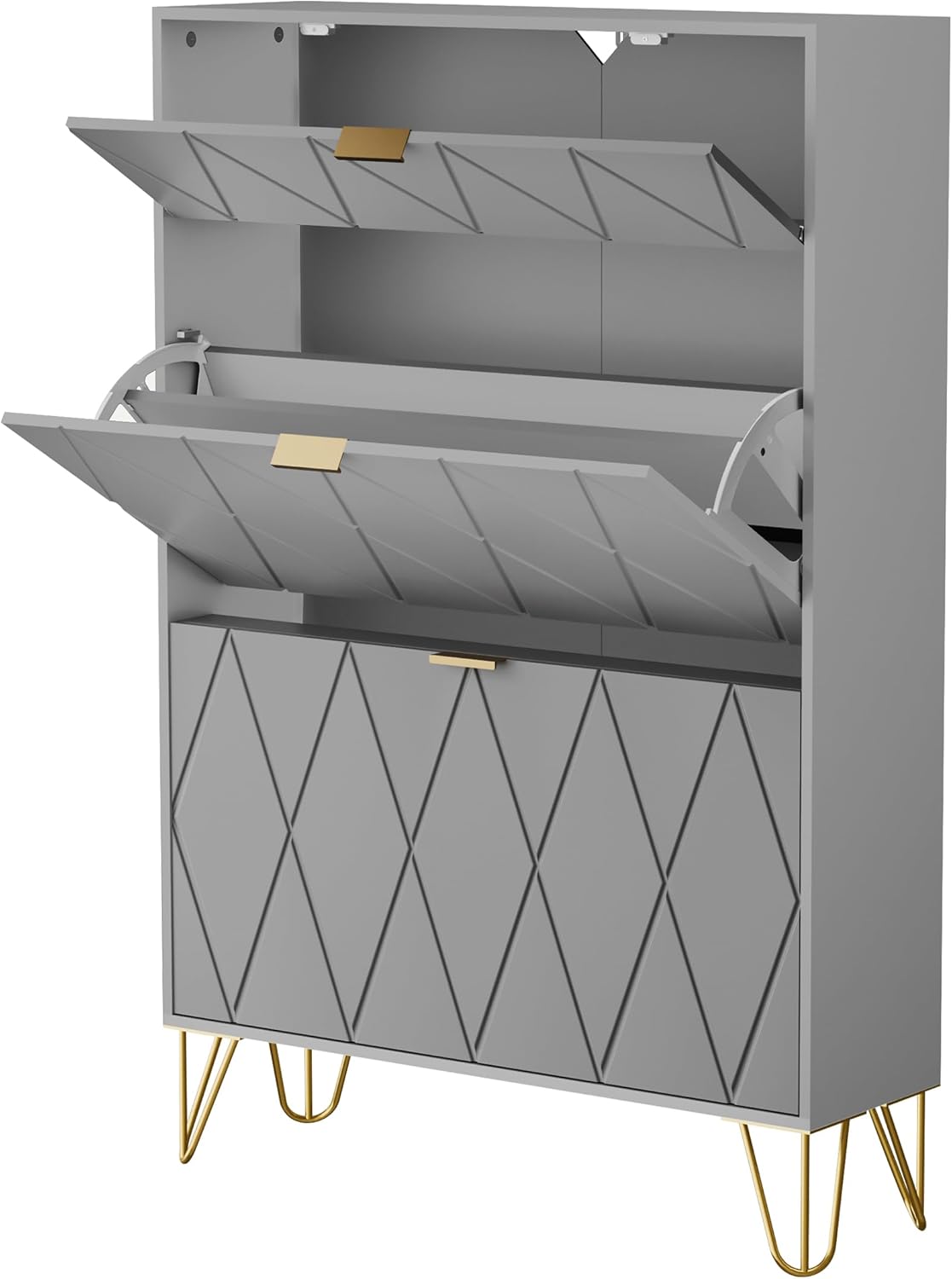 UEV Schoenenkast met 2 kleppen, 80 x 24 x 120 cm voor 16 paar schoenen met 1 lade, schoenenkast grijs, schoenenkast smal, kast hal schoenenkast in de hal, ruimtebesparend