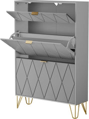 UEV Schoenenkast met 2 kleppen, 80 x 24 x 120 cm voor 16 paar schoenen met 1 lade, schoenenkast grijs, schoenenkast smal, kast hal schoenenkast in de hal, ruimtebesparend