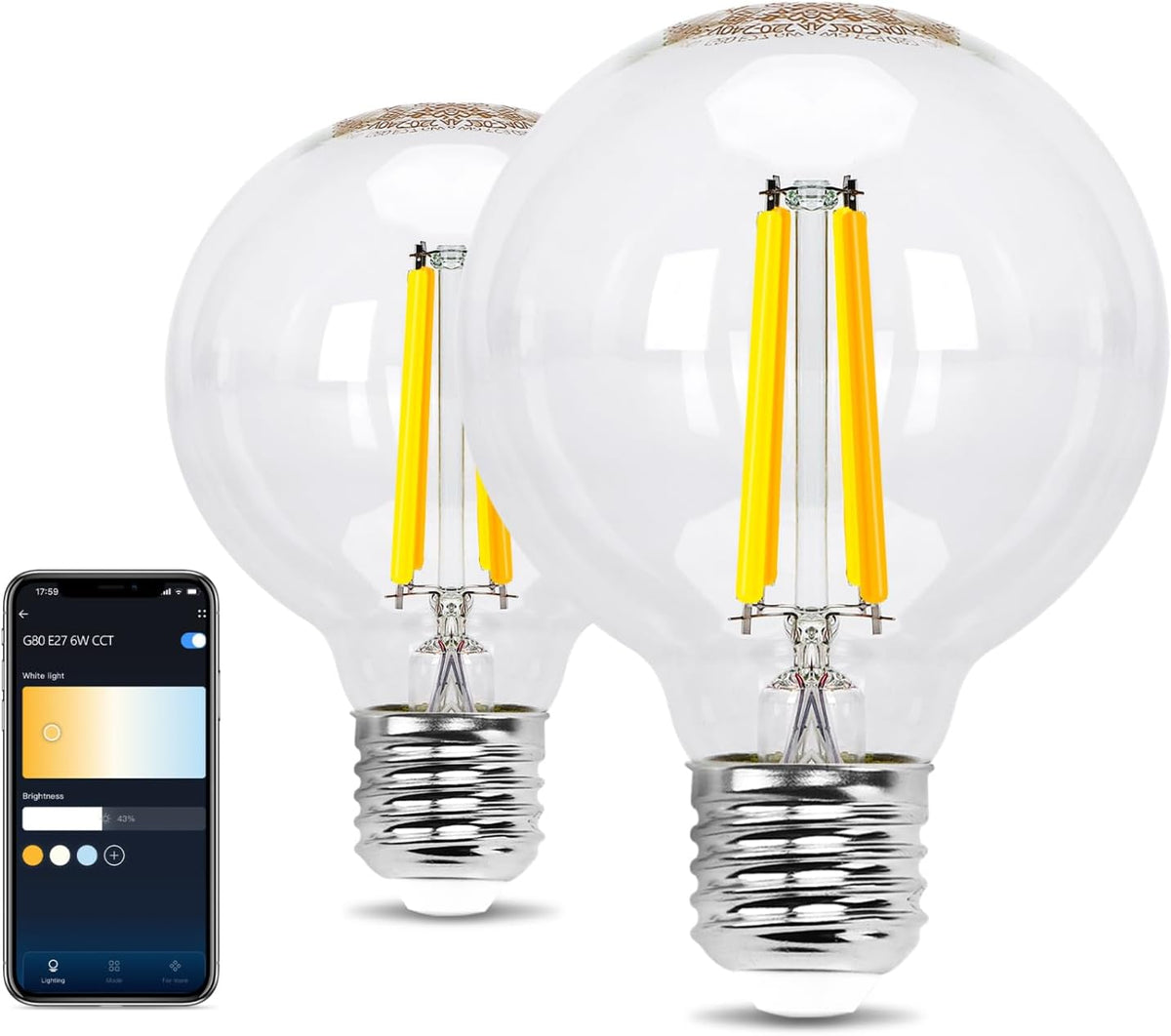 Aigostar LED Filament lamp - Dimbaar - 6W - E27 - 2 Stuks