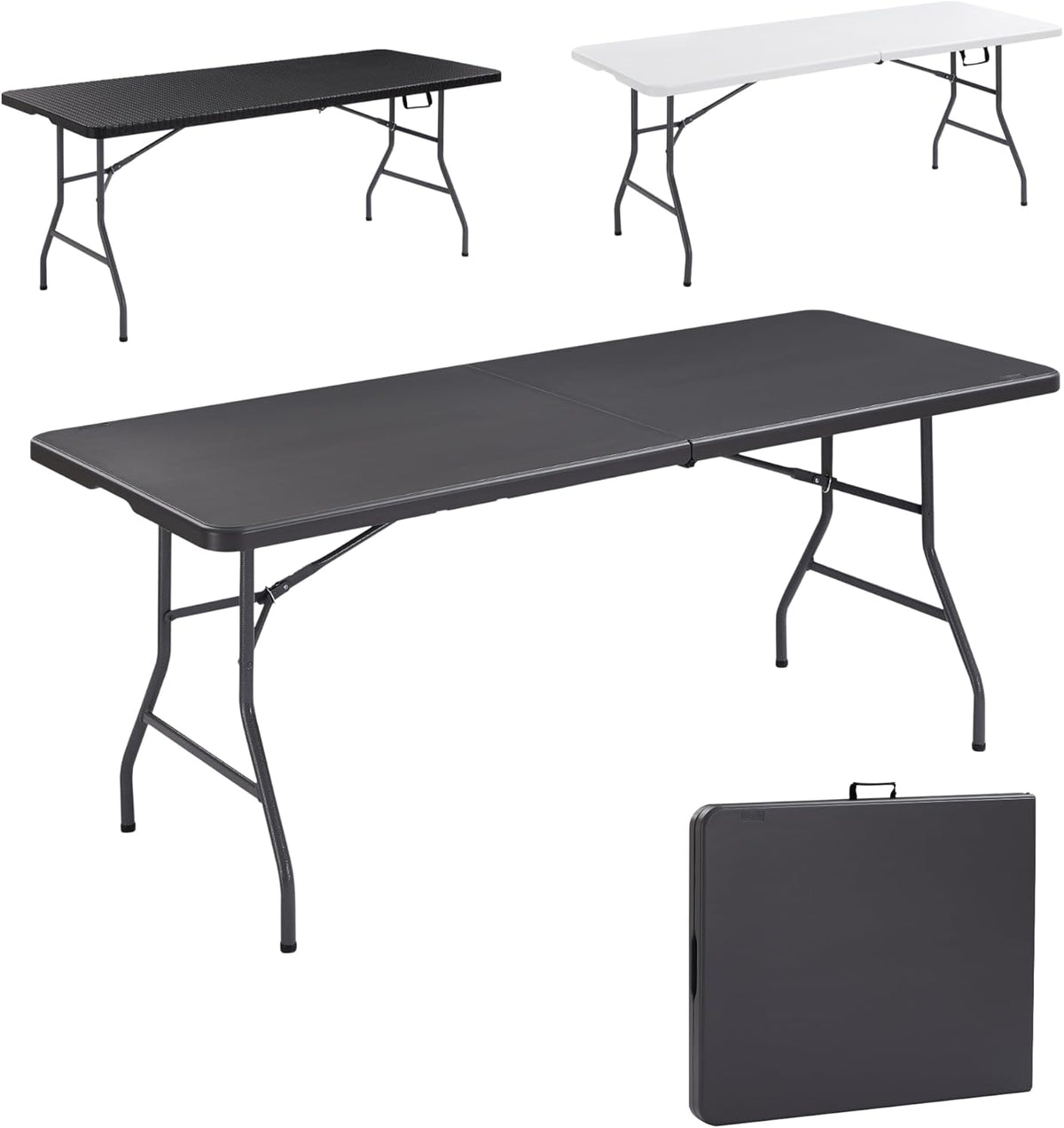 Arebos Klaptafel -182 x 74 x 74 cm - in Rotan-Look - Campingtafel - Tuintafel - Inclusief Draaggreep Antraciet