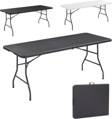 Arebos Klaptafel -182 x 74 x 74 cm - in Rotan-Look - Campingtafel - Tuintafel - Inclusief Draaggreep Antraciet