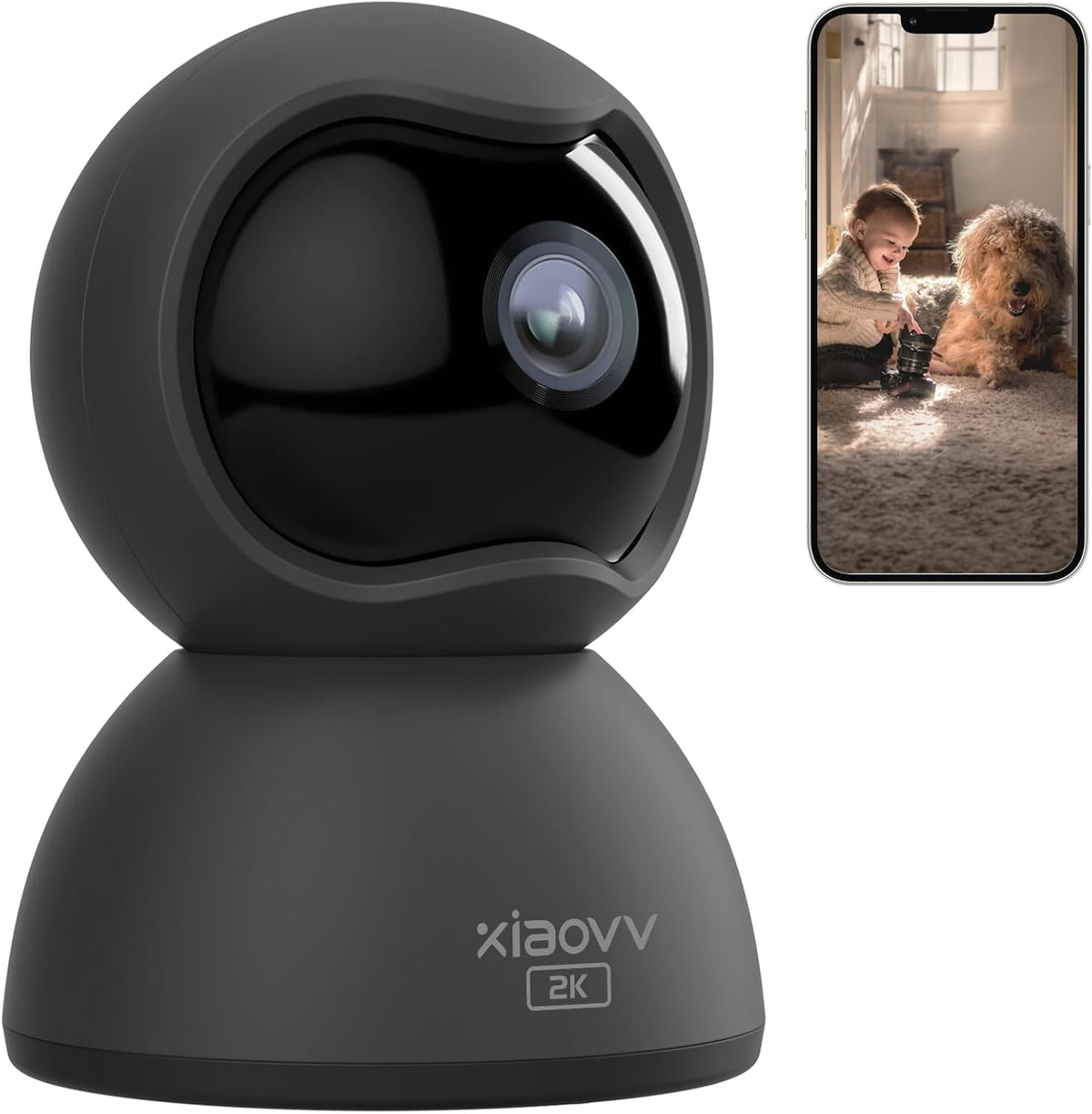 Xiaovv 2K Bewakingscamera voor binnen - Huisdiercamera - Nachtzicht - Bewegingsdetectie - Zwart