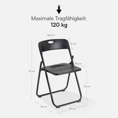 Baroni Home Klapstoel met pvc- en stalen frame, ruimtebesparende inklapbare zitting met poten en handgreep, outdoorstoel, keuken, woonkamer, reizen, 74 x 43 x 49 cm, 6 stuks, zwart