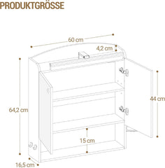 Hzuaneri MC10003XEU Spiegelkast met verlichting, badkamerkast met spiegel, wandkast, haardrogerhouder en haken, met stekker, verstelbare etages, wit, 16,5 x 60 x 68,5 cm