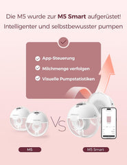 Momcozy M5Smart Borstpomp, elektrisch, handsfree app-bedienbaar, 1 verpakking, grijs | Draagbare borstpomp met babymond, dubbel afgedichte borstkap met 3 modi en 9 niveaus