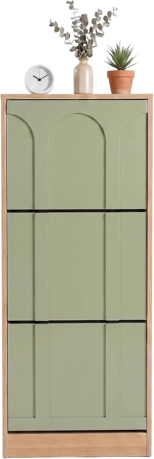 UEV Smalle schoenenkast met 3 kleppen, modern schoenenrek (groen)