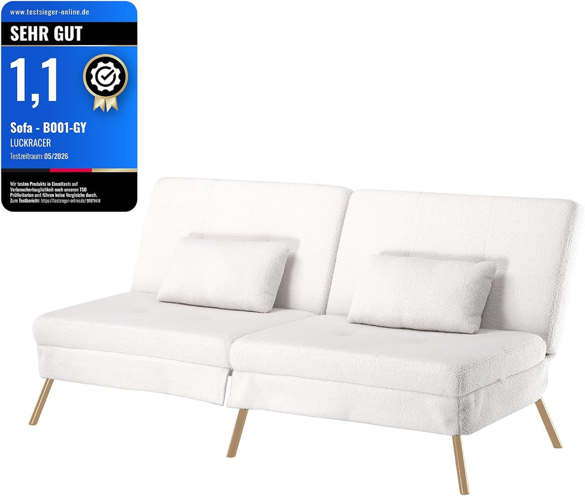 COMHOMA Slaapbank met slaapfunctie, futon klapbank, slaapbank, slaapbank, logeerbed, 3-zitsbank, met verstelbare rugleuning van teddystof, wit
