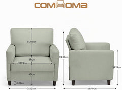 COMHOMA Relaxstoel, televisiestoel, loungestoel, stoel, woonkamer, enkele bank voor slaapkamer, leeshoek, zijstoel met zacht traagschuim, loungestoel, linnen bekleding, groen - CH8138